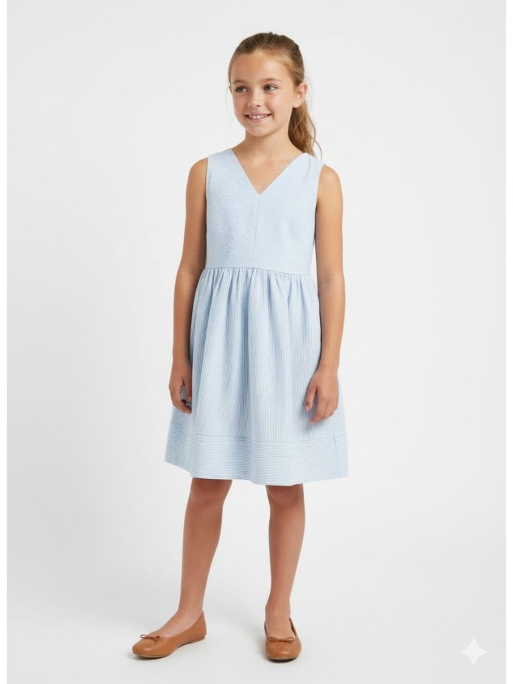 Copper Key Junior Girls Seersucker Dress Size 14 | White Blue Striped Open Back
